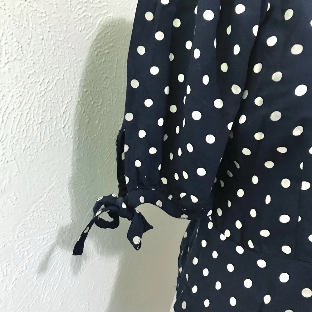 J. Crew Blue Polka Dot Smocked Puff Sleeve Blouse Size Small
